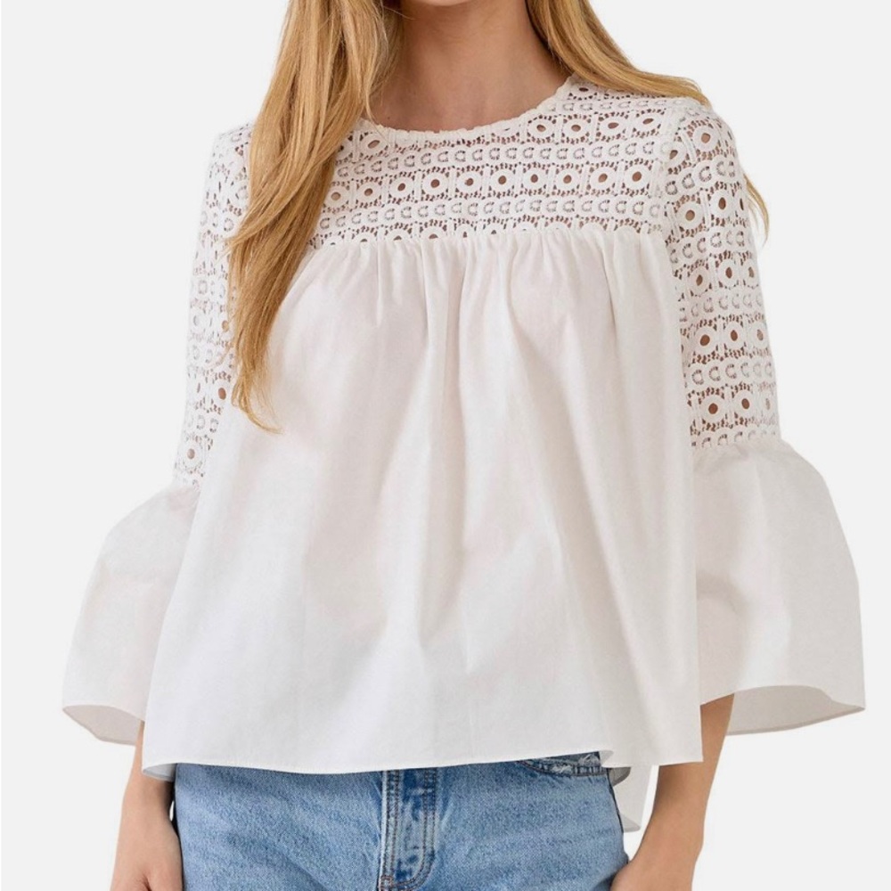 endless rose 
LACE WITH POPLIN BELL SLEEVE BLOUSE
